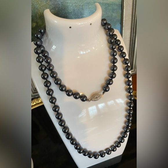 Vintage Jewelry - 3 for $30 Vintage Long Single Strand of Very Shiny Black Glass Bead Necklace